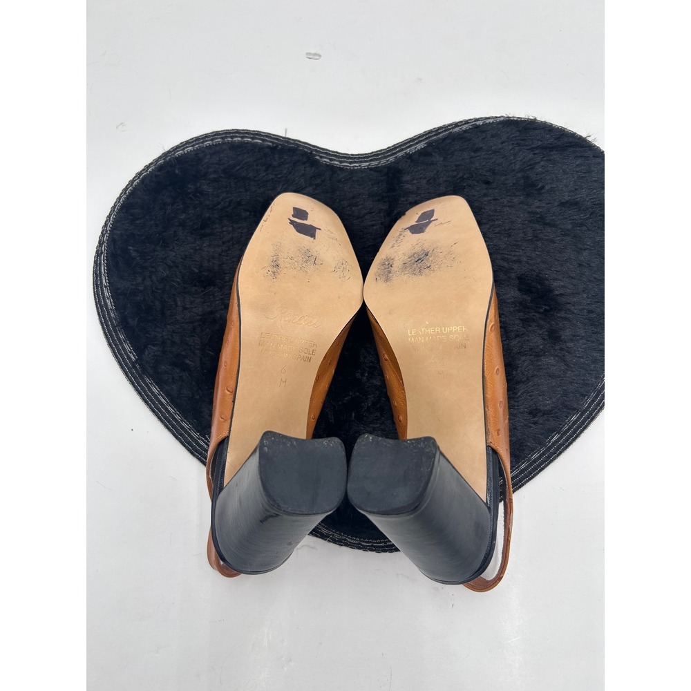 Renetti Amy Slingback Heels Ostrich Embossed Leather Black Toe Block Heel 6.5M - Picture 7 of 13